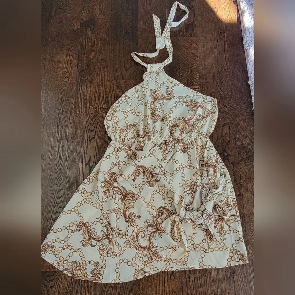 Women Chain Print Halter Big Bow Dress - Picture 2 of 4